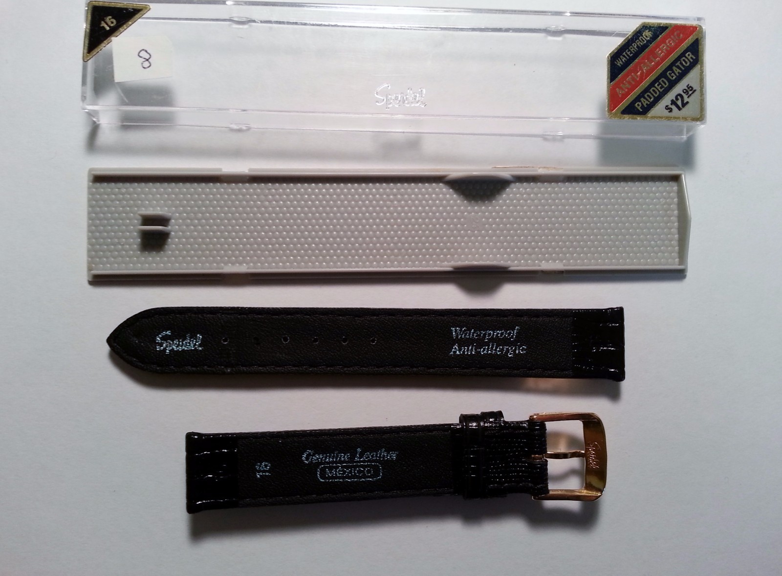 Speidel Leather Gator Style Watch Band Black 16 mm Mens New In Box Vintage