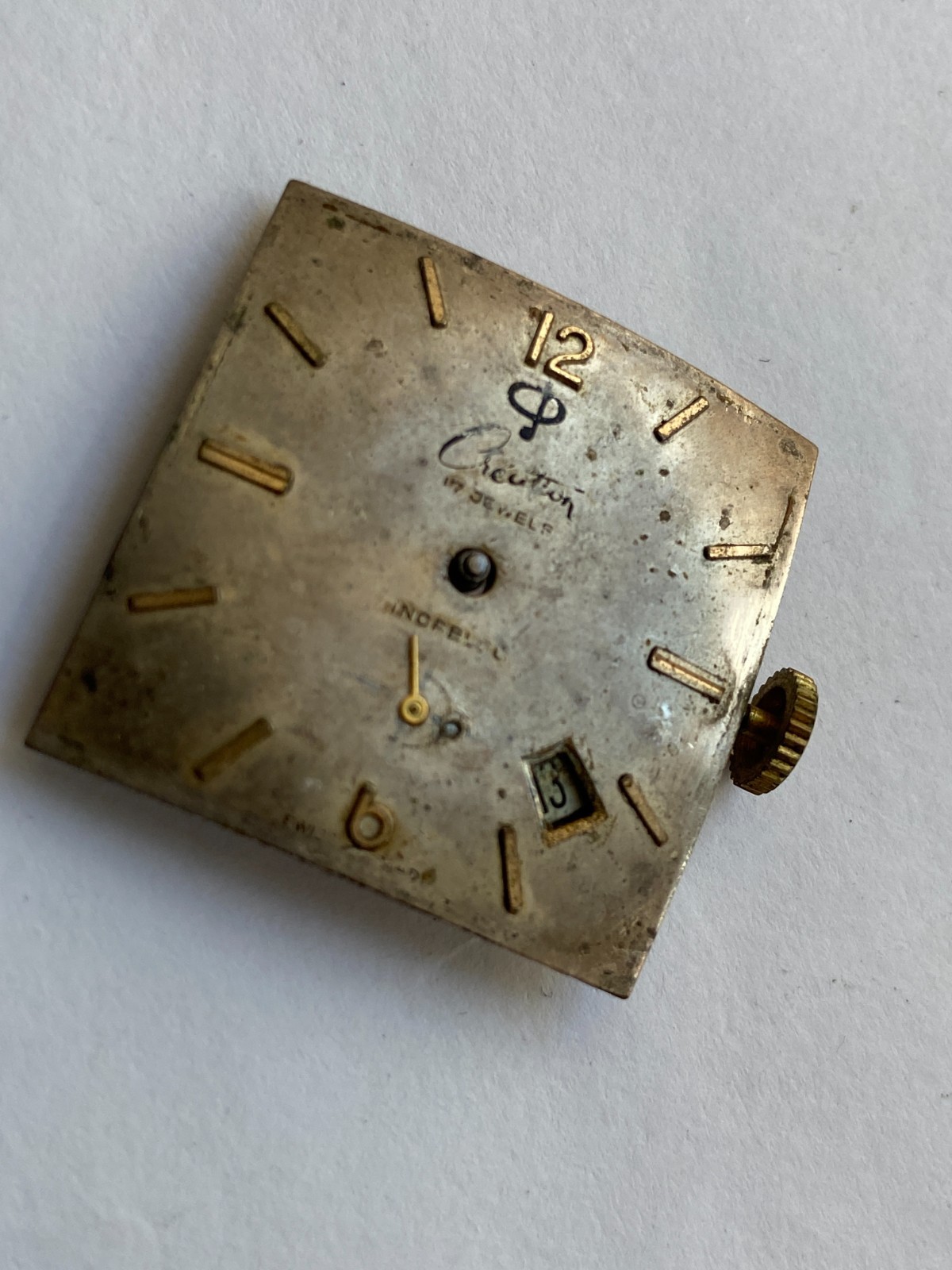 VINTAGE MEN WRIST WATCH FOR PARTS MOVEMENT CREATION SWISS 17 RUBIS CAL. FHF 81-2