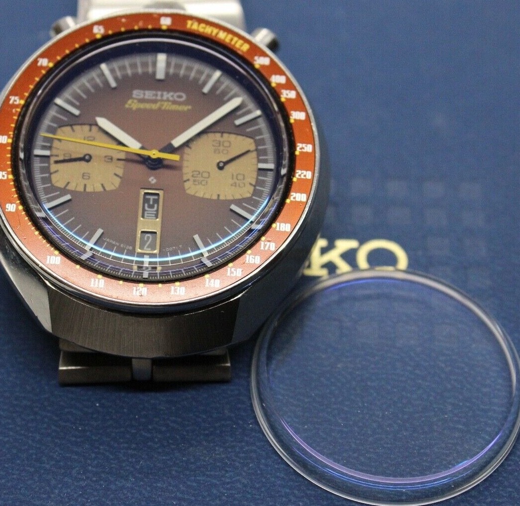 Blue Mineral Glass Crystal SEIKO 6138 6138-0040 6138-0049 Bullhead 340W14GN