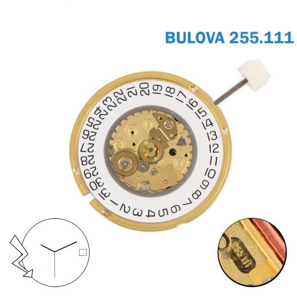 BULOVA ETA 255.111or 255.112 Swiss Movement-3Hands-White Date Disk At 3-6 Jewels