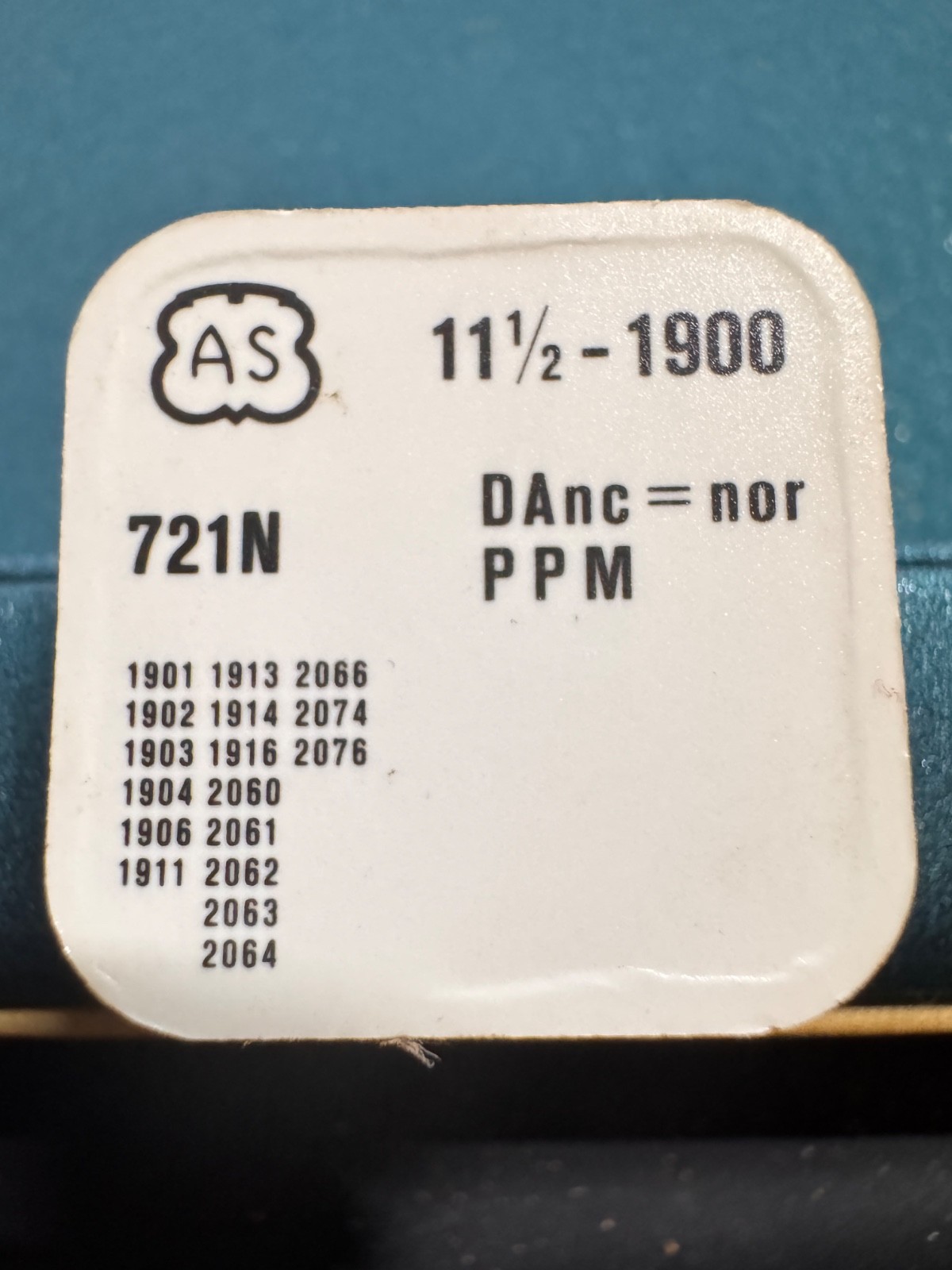 AS 1900 721N Balance Complete 11 1/2 Vintage NOS sealed watch maker part