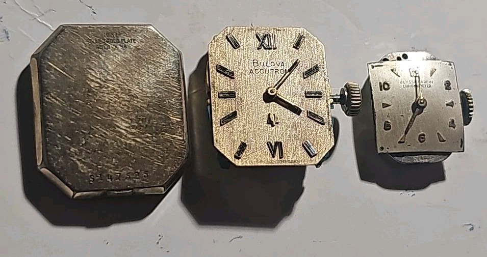 (2) Vintage Bulova Accutron 2210 10k Rolled Gold Plate Case Back & Ulysse Nardin