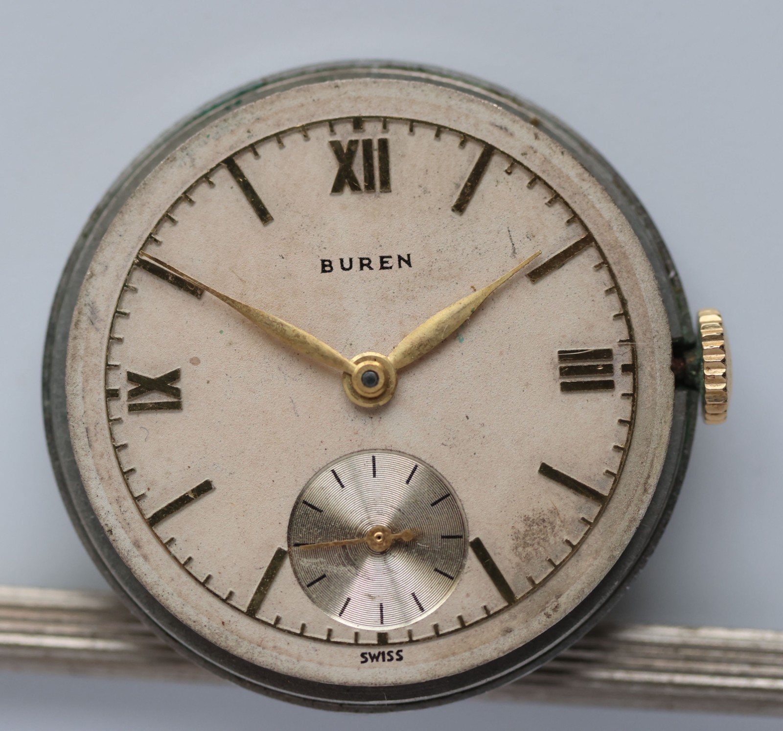 VINTAGE BUREN Watch Movement Swiss 29.3mm Sub-Seconds Dial Parts / Repair