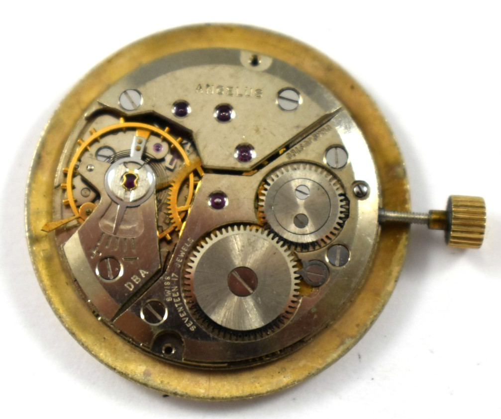 Vintage Angelus Roman Dial Hand Wind Mechanic 17J Wrist Watch Movement lot.a