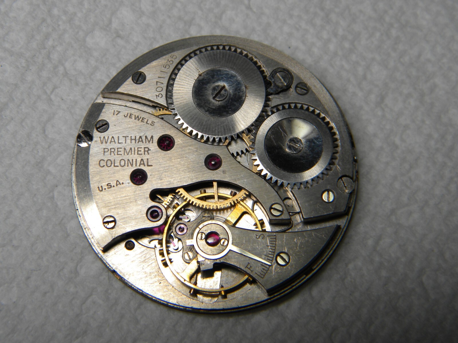 Pair Waltham Premier Colonial 17J 12S Pocket Watch Movements to Repair or Parts