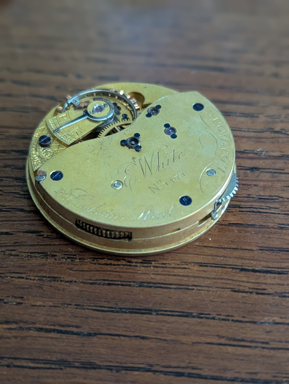 E White, London, Going Barrel Pocket Watch Movement to Restore #S728