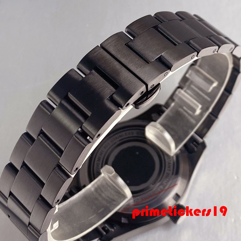 Black PVD 39mm Pilot Watch Case+Band 20BAR Waterproof Sapphire Fit NH35 NH36