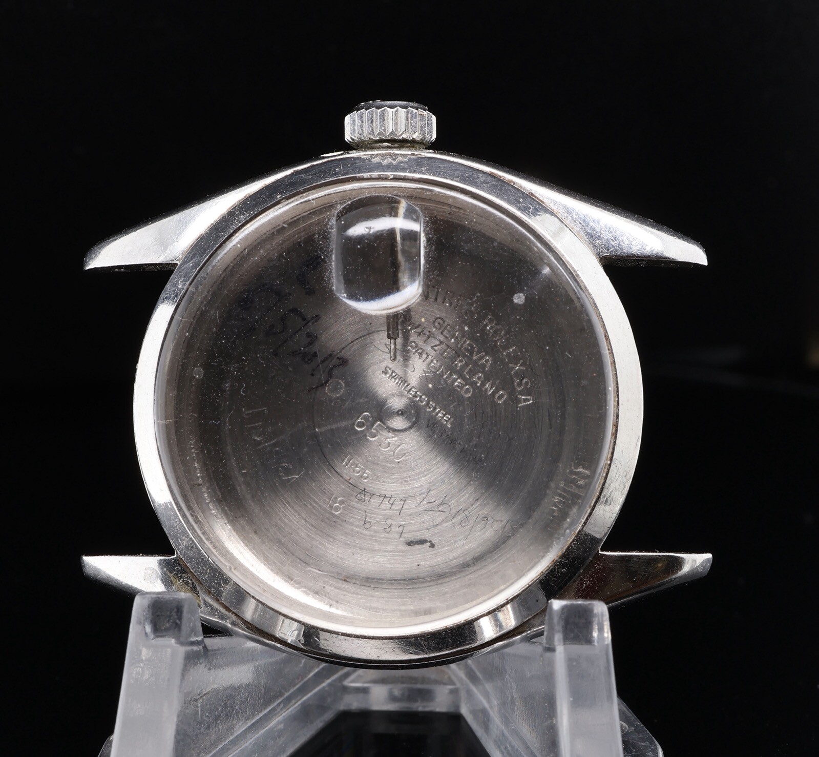 Vintage 1956 Rolex Oyster Ref 6530 Steel Watch Case, Crown Stem & Back