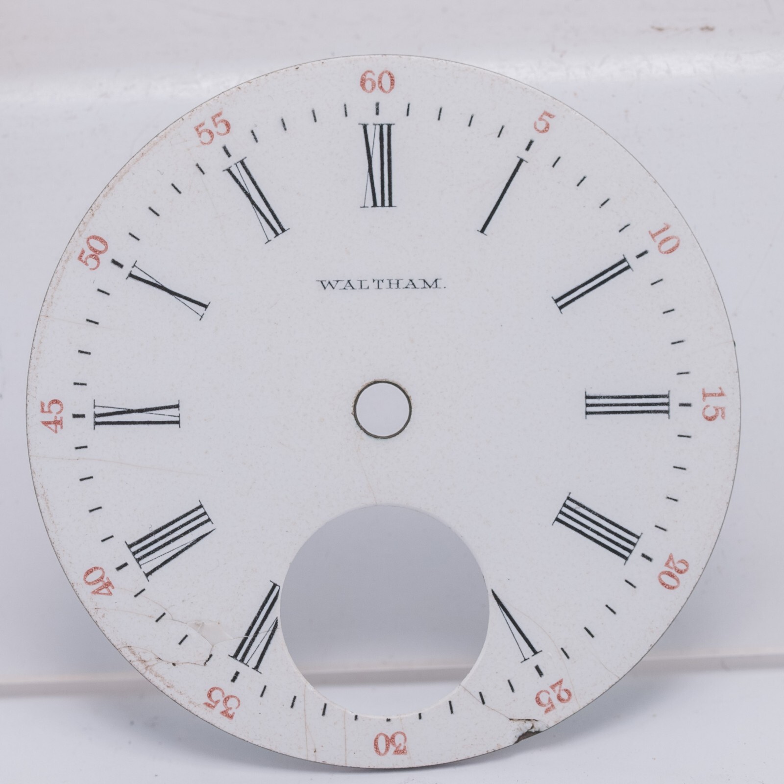 Waltham 18s Roman Numeral Enamel Pocket Watch Dial 44.7mm Mod. 1857 1859