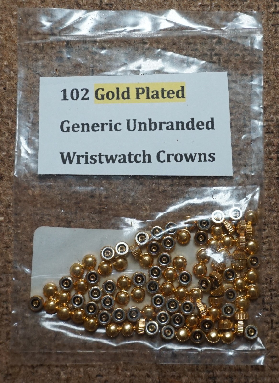 102 x 3522-23 3.5 X 2.2 Unbranded GOLD PLATED WRIST Watch Crowns No Stems NOS