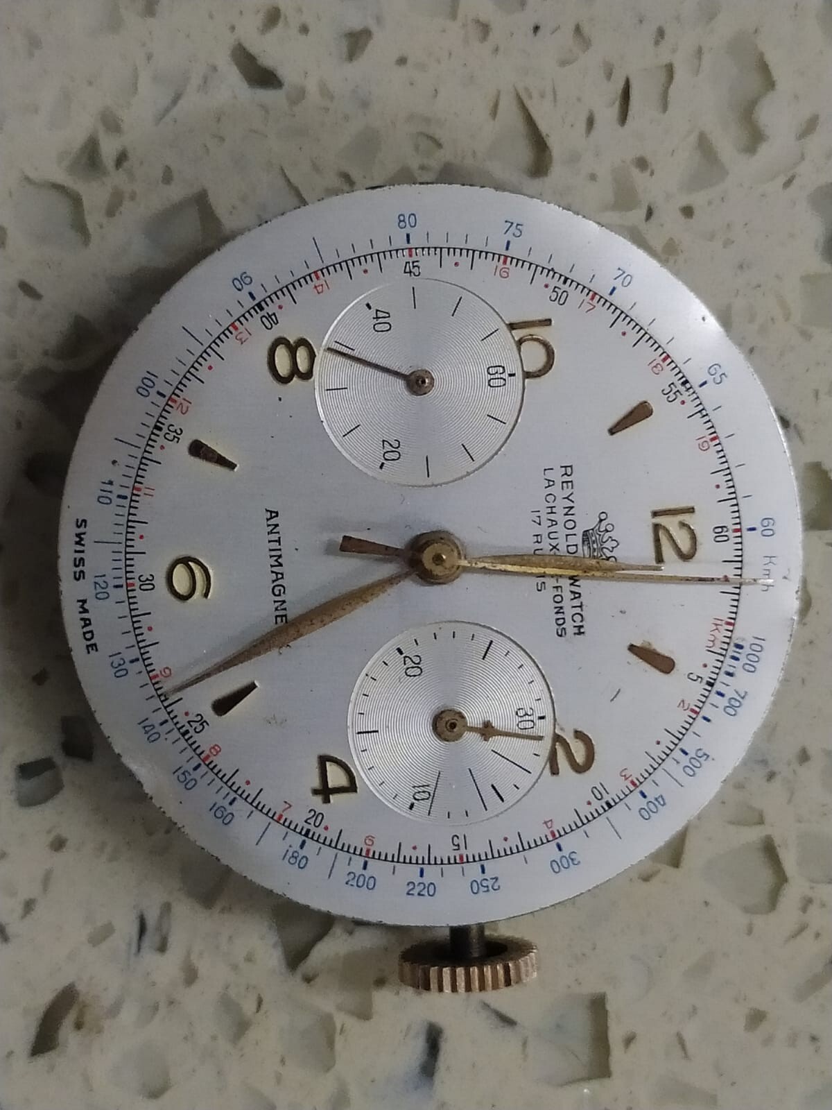 Reynold Swiss Chronograph watch movement, cal. Venus 188 similar to Valjoux 7730