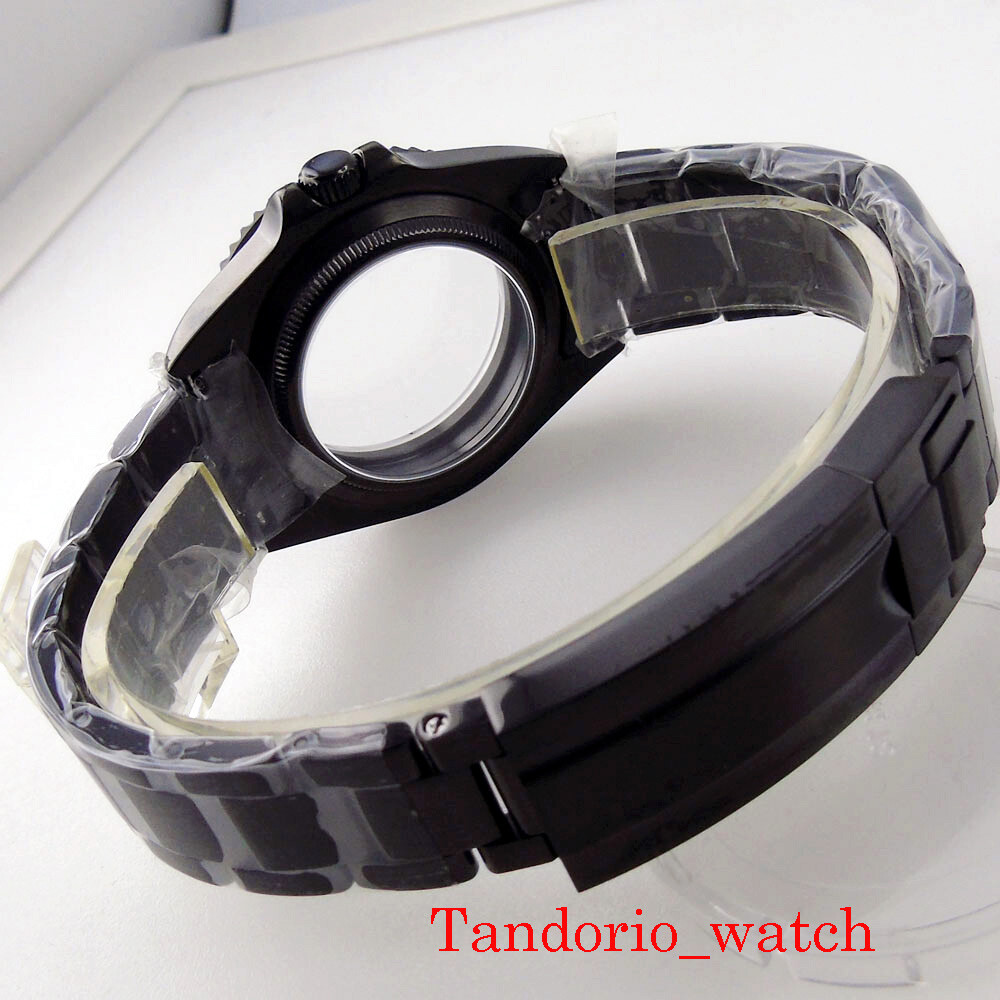For NH35 NH36 Movement 38mm Black PVD Men Watch Case Sapphire Glass Oyster Strap