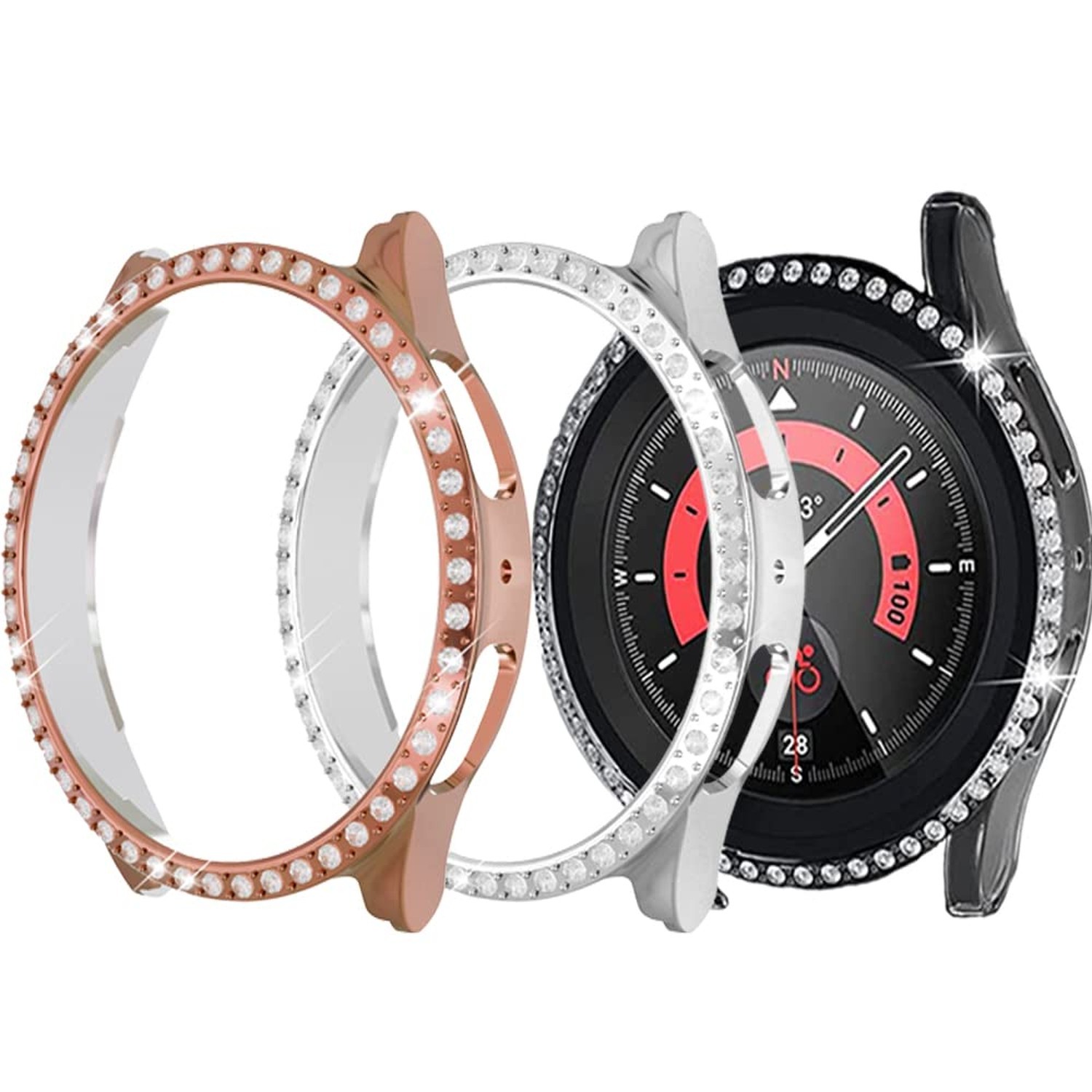Compatible for Samsung Galaxy Watch 5 Pro 45mm Diamond PC Plating Bumper Case…