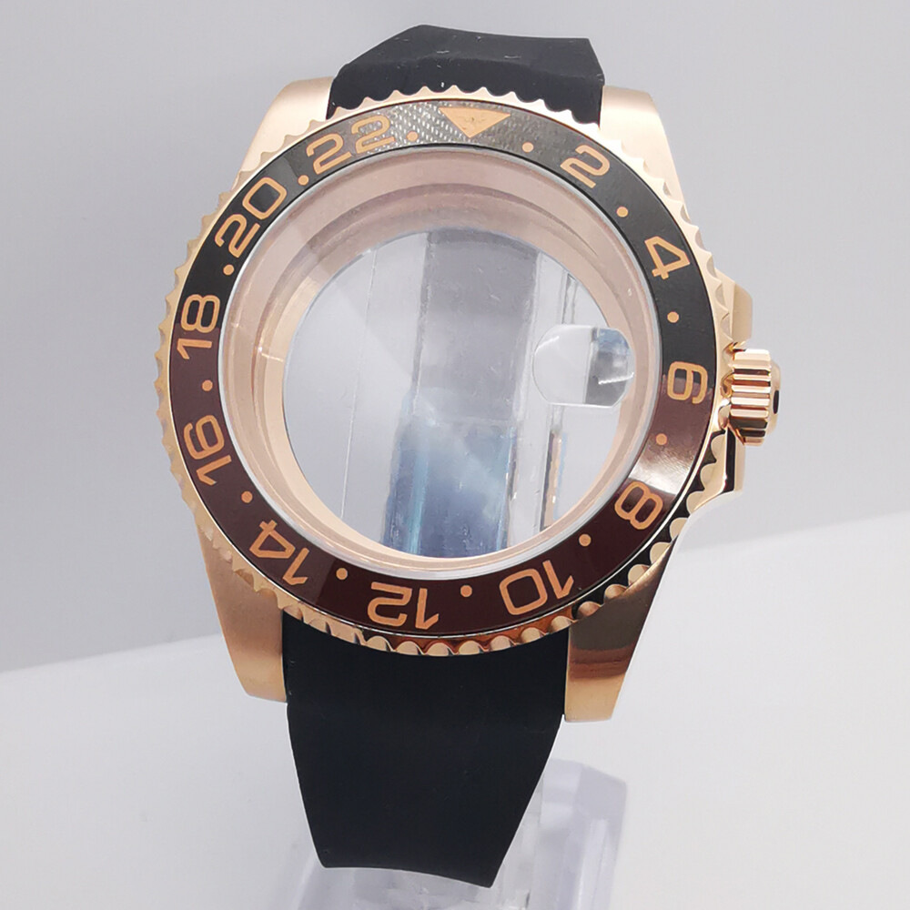 40mm sapphire glass watch case rubber strap fit NH35 NH36 ETA 2824 Miyota 8215
