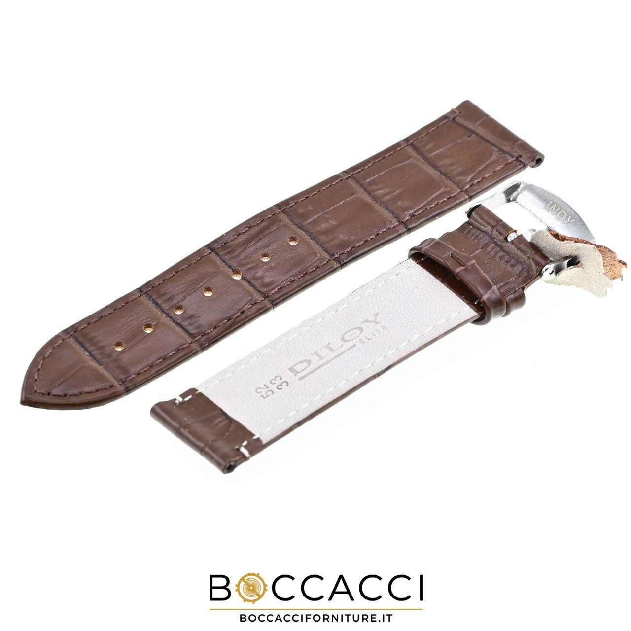 DILOY 22mm Dark Brown Leather Unpadded Alligator Print Strap (…
