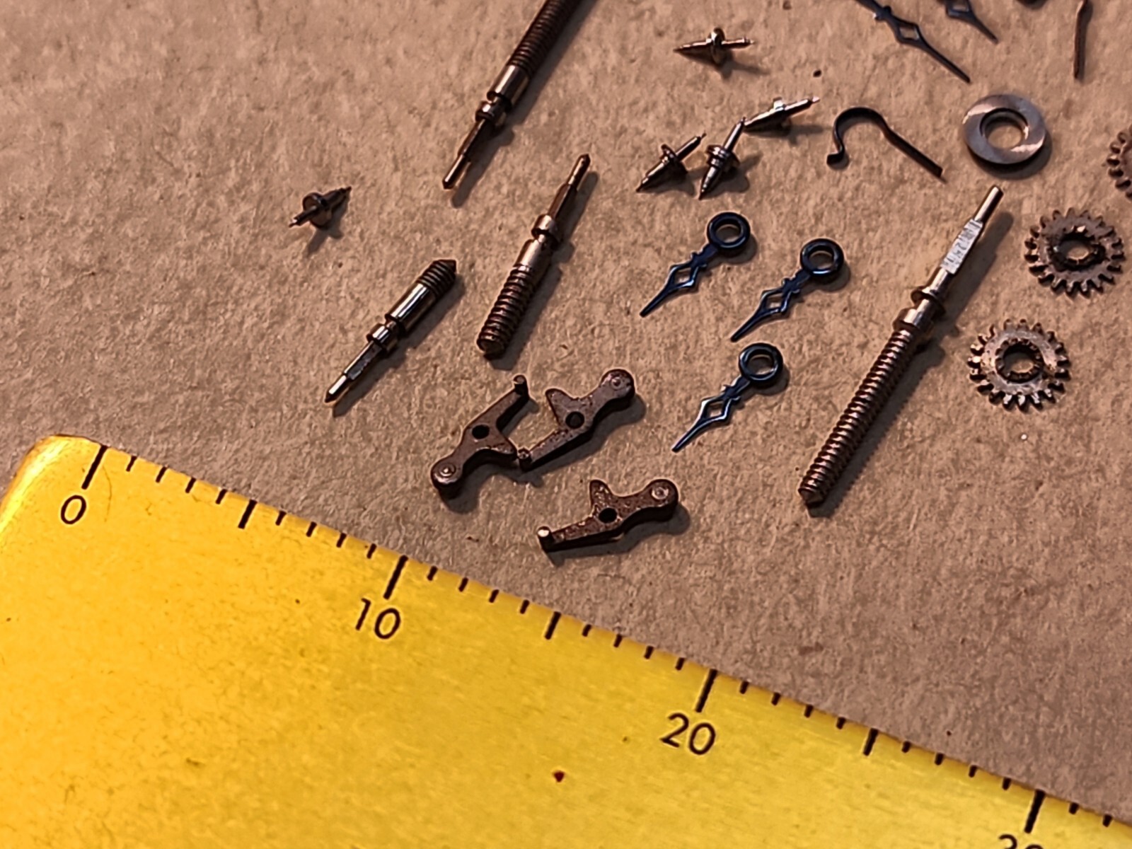 Lot Of NOS Elgin 21/0 Mixed Parts-Stems, Balance Staffs, Jewels, Hands, Etc