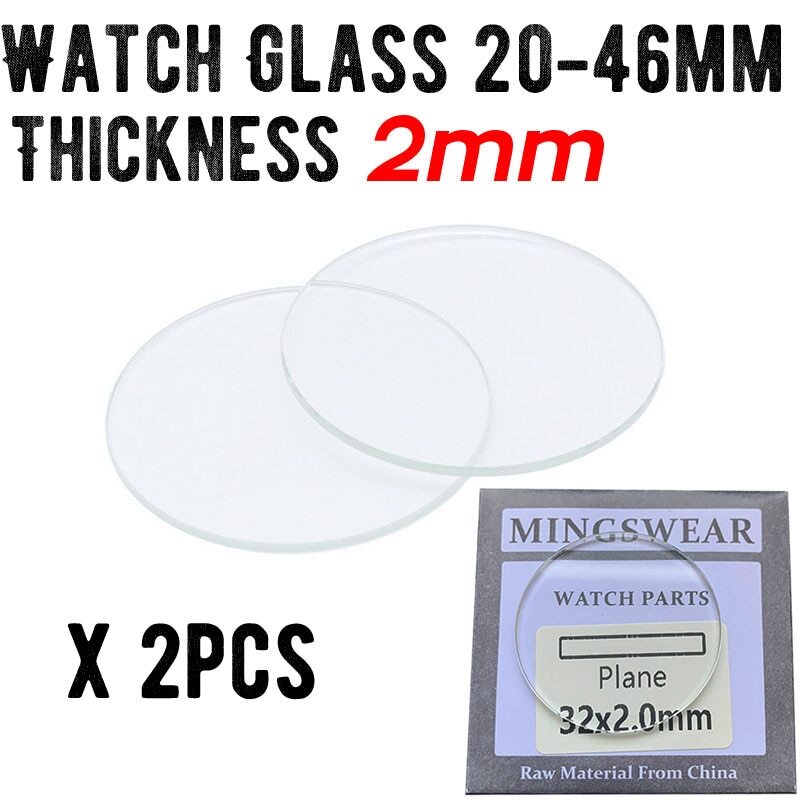2PCS 2.0mm Flat Round Watch Glass 20-46mm Watch Replacement Crystal Repair Lens