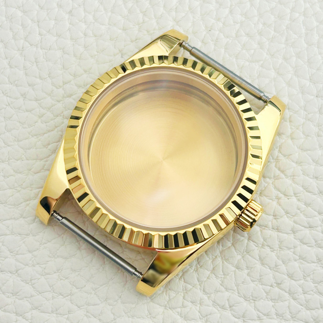 36mm Gold Watch Case 10ATM Fluted Steel Mod Part Sapphire for NH35 NH36 Movement