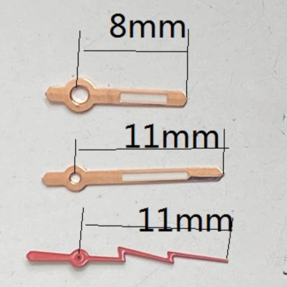 2 Sets Rose Golden Trim Red Second Green Lume Watch Hands for Ronda 515