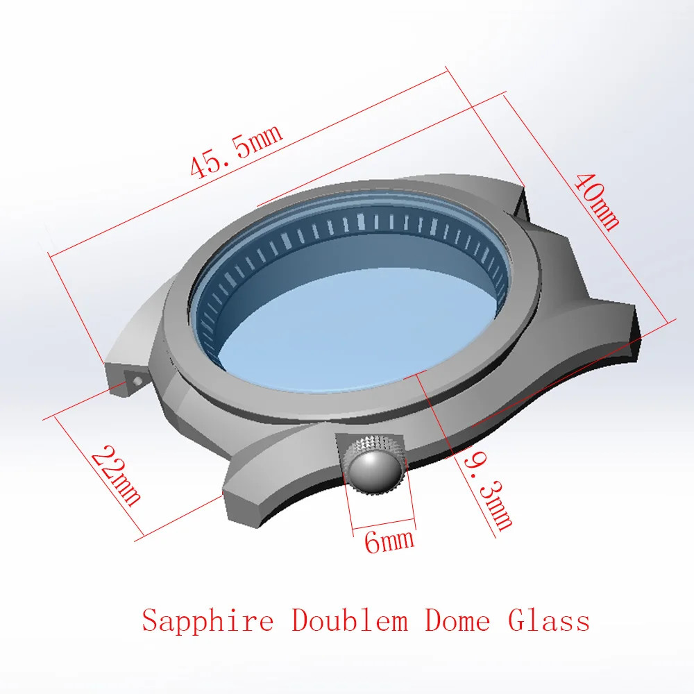 40mm Watch Case 316L Stainless Steel Sapphire Glass For NH34 NH35 NH36 Movement