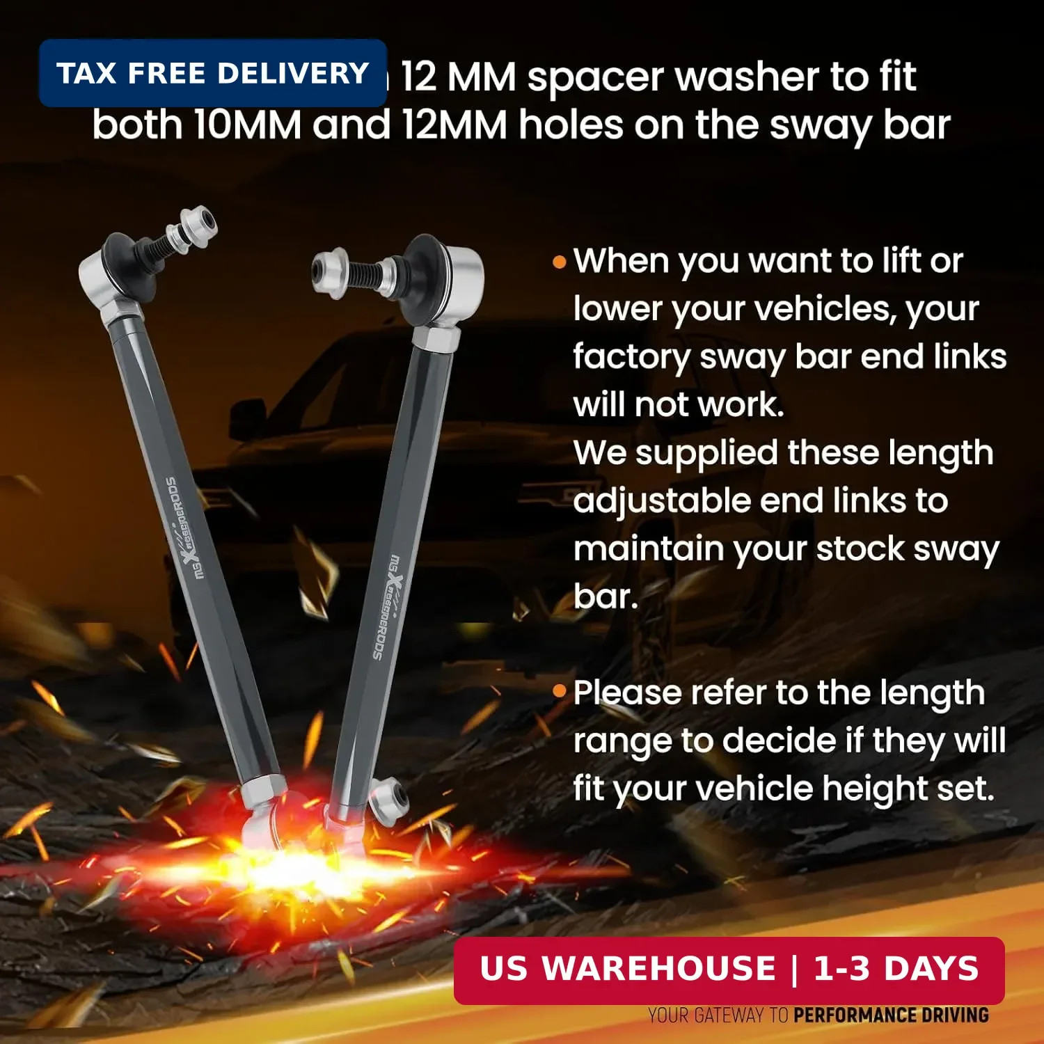 Universal Adjustable Sway Bar End Links 280mm-330mm | M10 Stud w/12 mm Spacer
