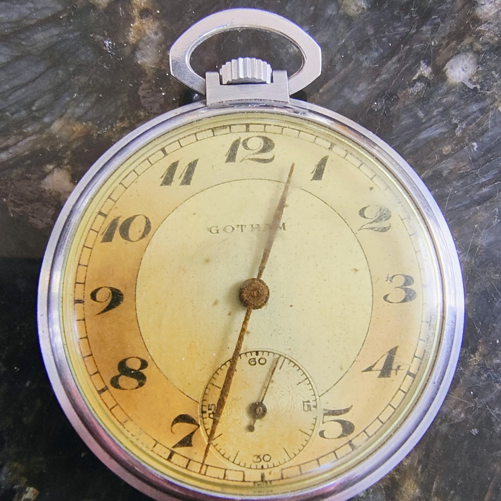 ​Vintage Gotham Mechanical Pocket Watch – Swiss Movement – Running – Patina Dial