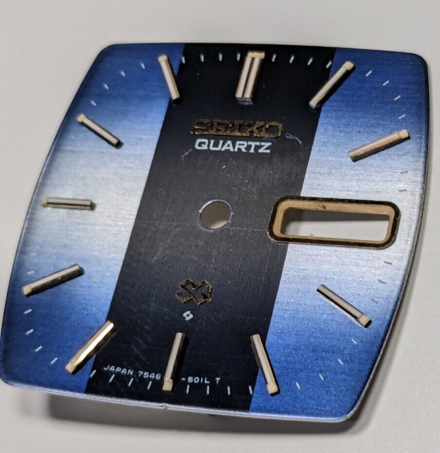 SEIKO 7546-5019 Watch Dial Two Tone Blue Sunburst Face with Silver Tone Markers
