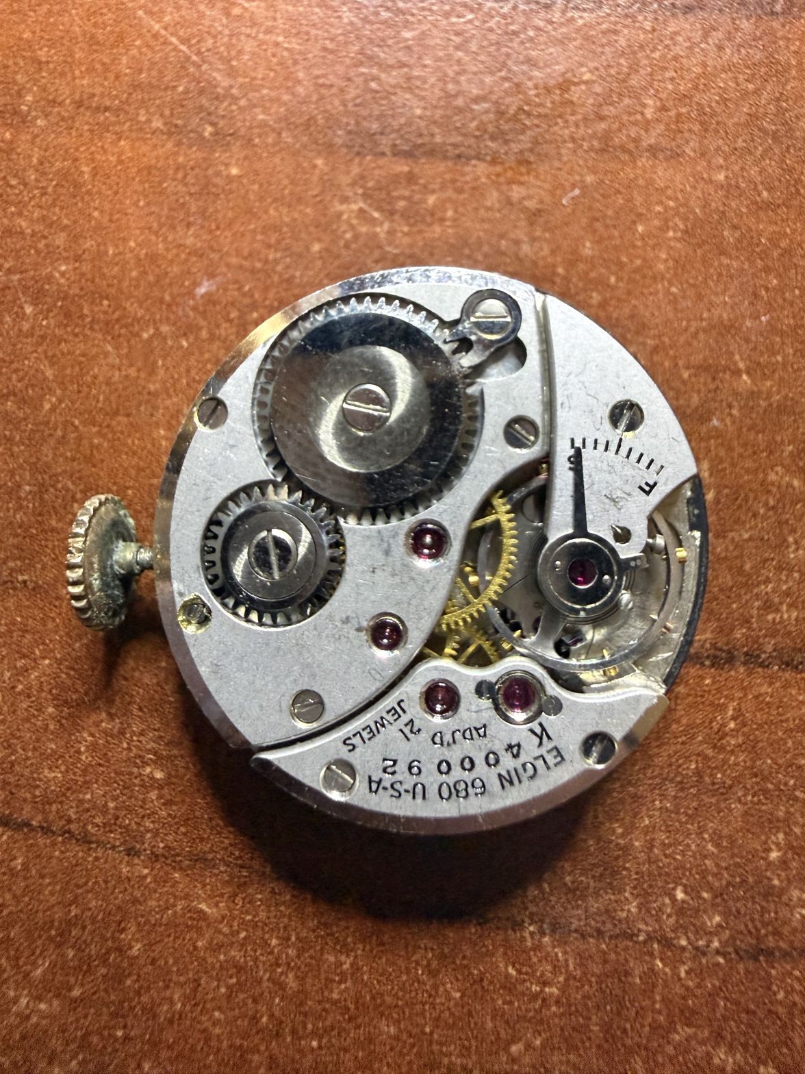 Lord Elgin 680 21 Jewel Movement w Dial Serial K400092 Not Running Parts Repair