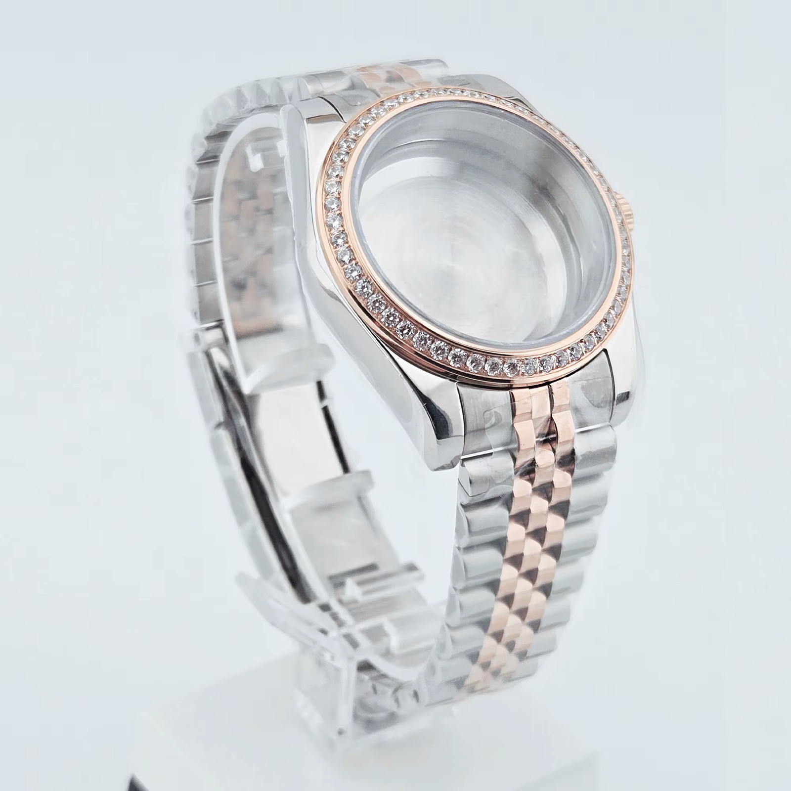 36Mm/40Mm Silver Watch Case Sapphire Glass Gemstone Bezel Fit NH35 NH36 NH34 ETA