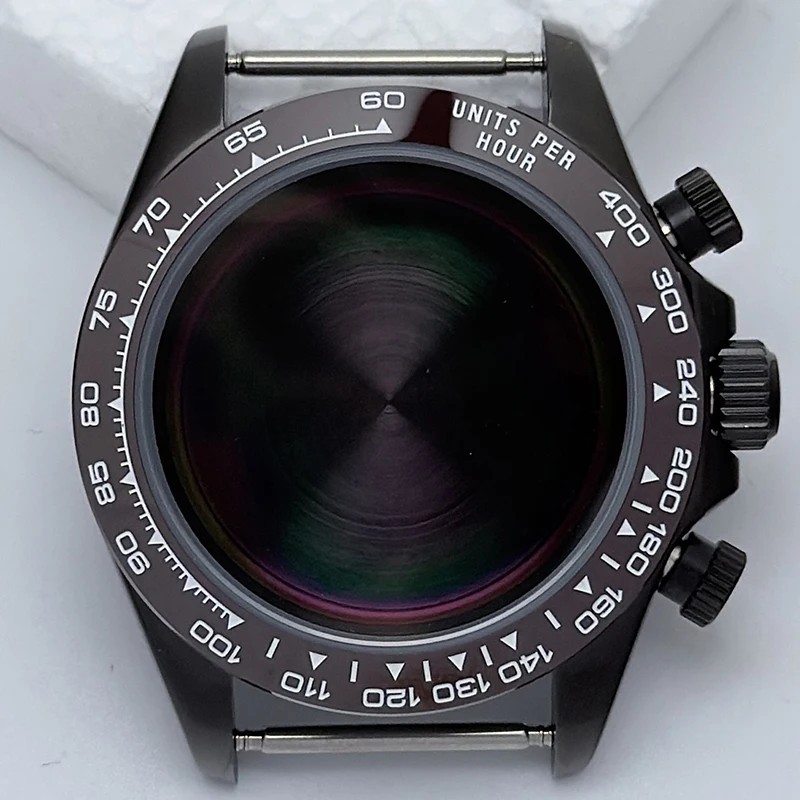 39mm Steel Watch Case Black Sapphire Glass Bezel For VK63 Movement Mod Parts