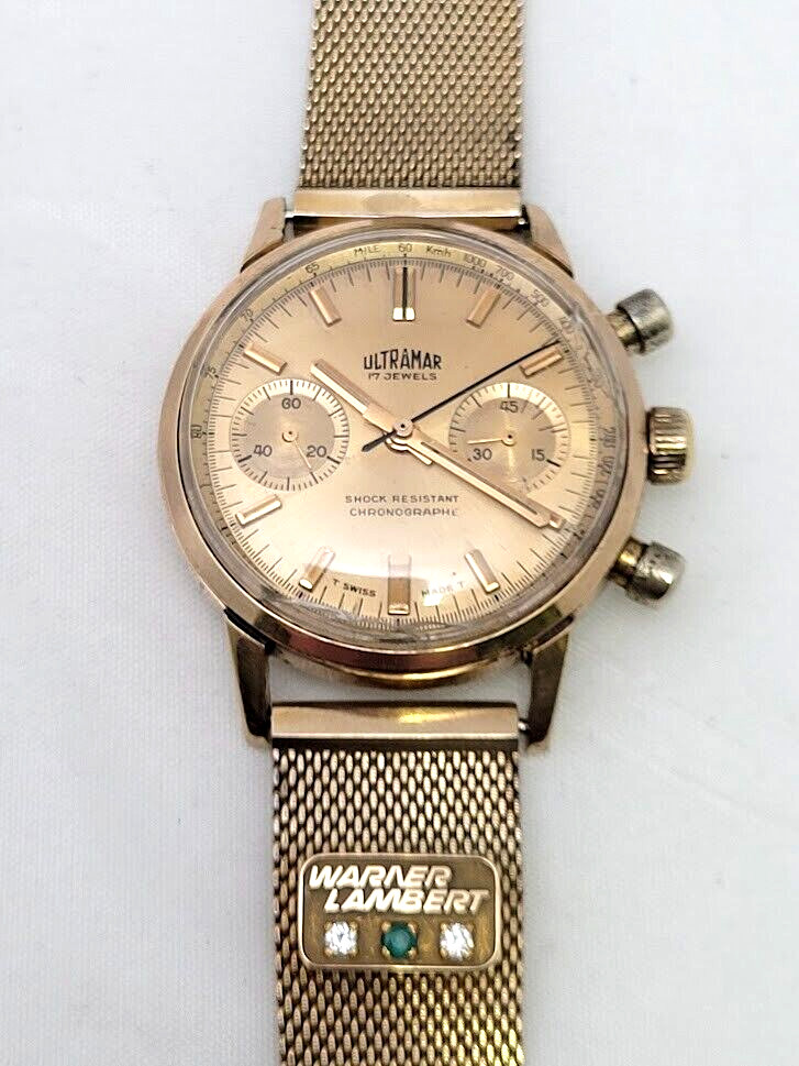 🔥🔥 Very.. Very Rare! & Vintage! ULTRAMAR – WARNER LAMBERT 10 K GF, Wristwatch!