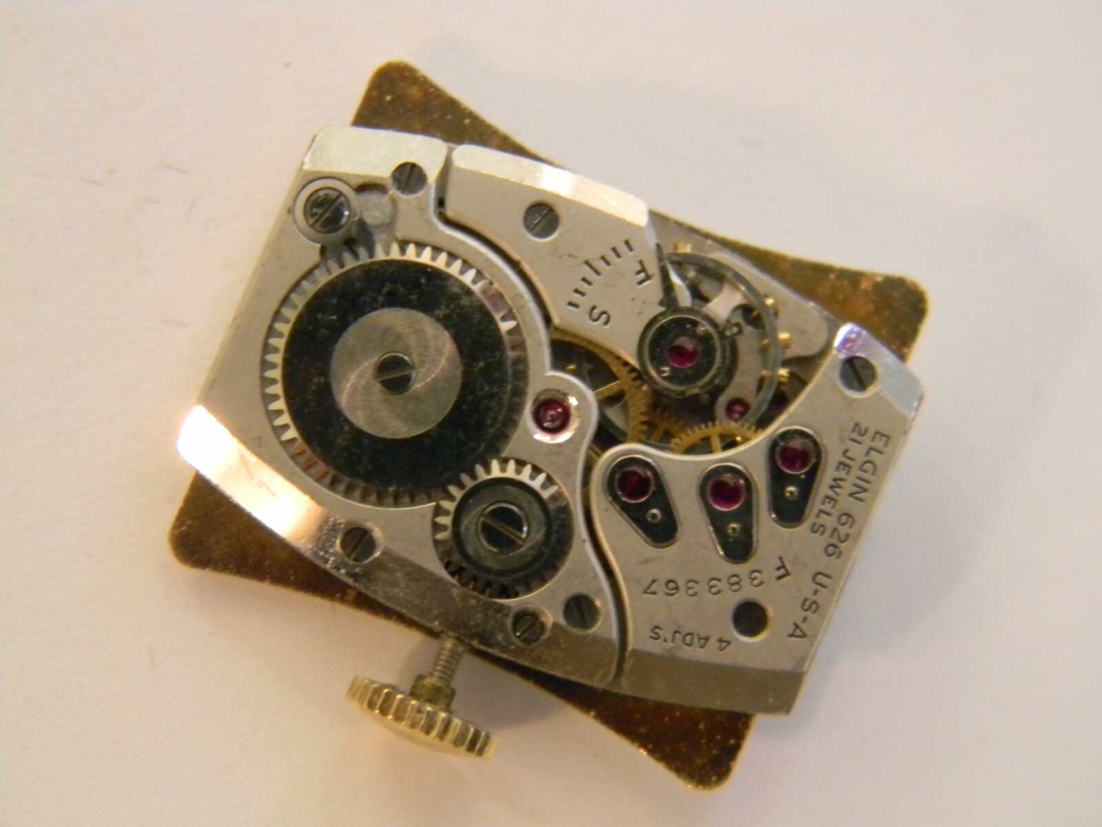 VINTAGE 1951 ELGIN 626 21J 4AP MENS WATCH MOVEMENT – GREAT BOWTIE DIAL – REPAIR