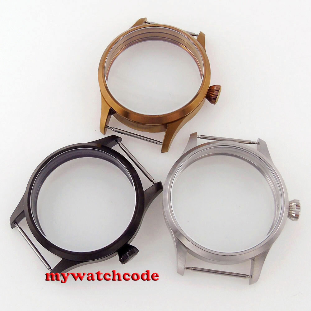 brushed 42mm sapphire glass 316L steel PVD Watch Case fit ETA 6497 6498 ST3600