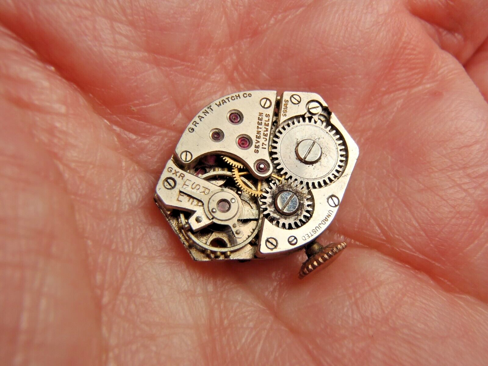 Grant GXR Watch Movement Dial Hands Stem Crown 17 Jewel Balance Rotates