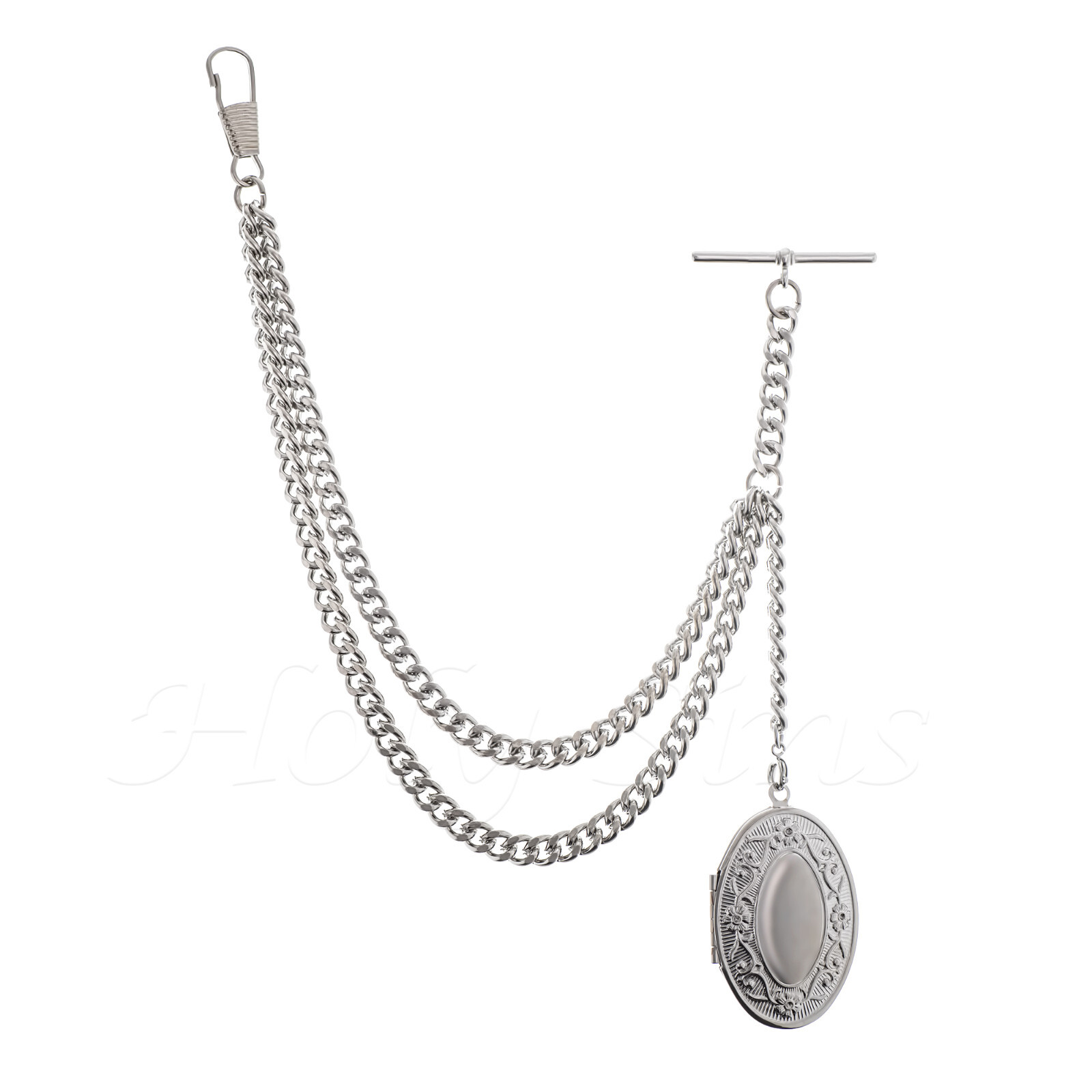 Silver Colour Single Albert Pocket Watch Chain With Pendant 001-S