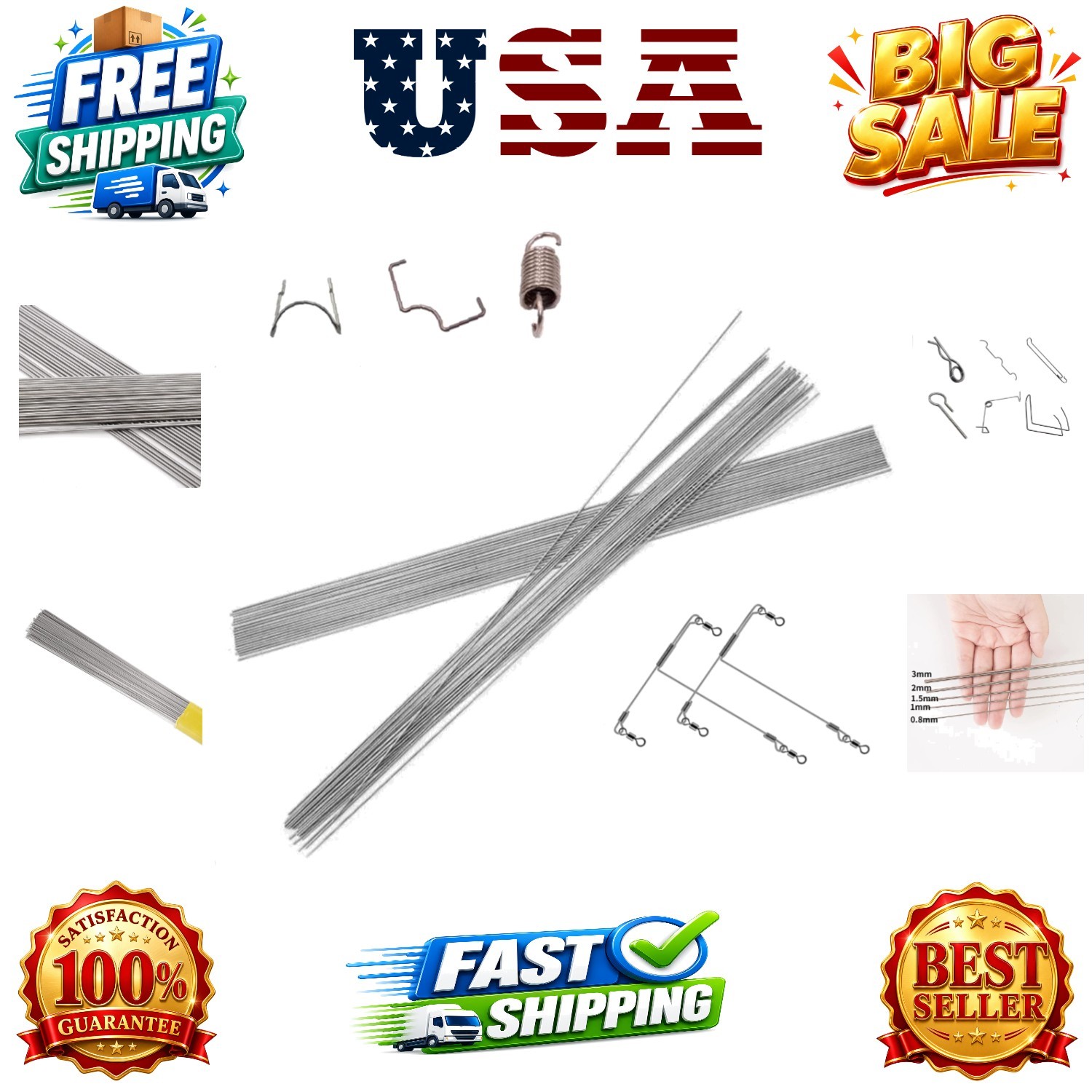 20PCS 40CM 15.7″ Stainless Steel Spring Wire Hard Full Straight Dia 1.2mm Luy…