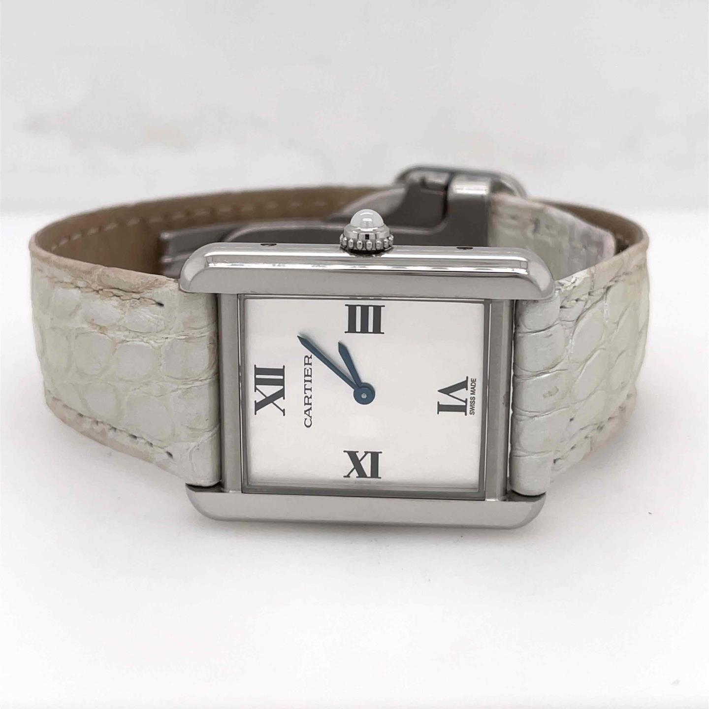 Cartier Tank Solo Quartz 24mm Stainless Steel Silver Dial Ladies Watch 2716