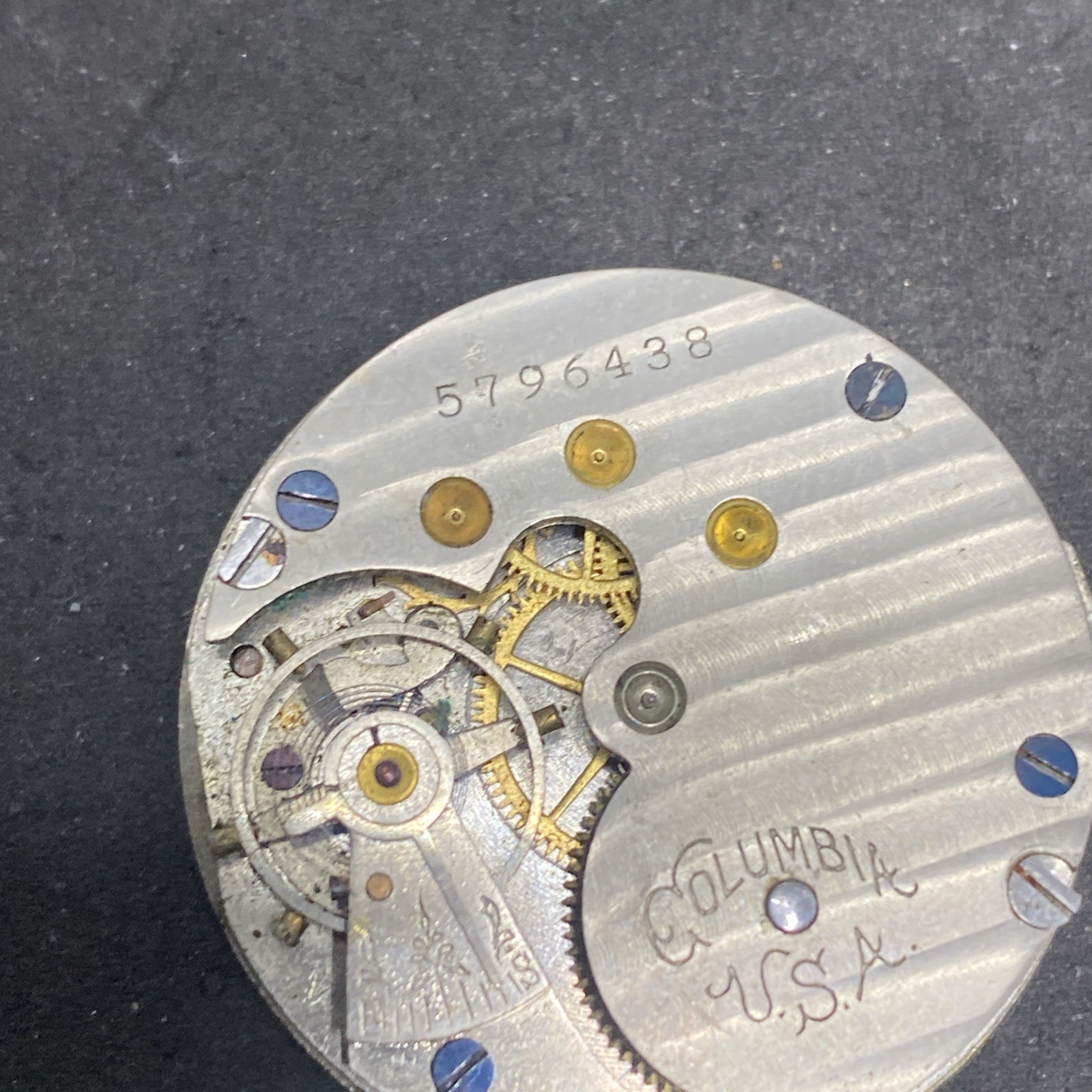 Columbia USA Pocket Watch Movement Green Dial Hunter 6s 7j Parts F8897