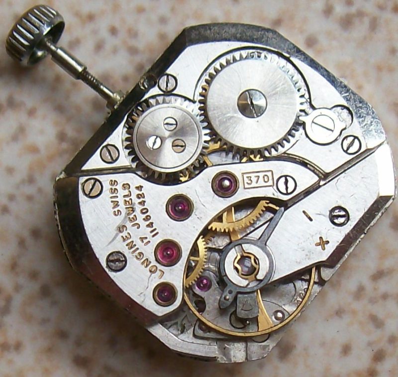 Vintage Longines Cal 370 wristwatch movement 23 mm. x 20 mm. aside