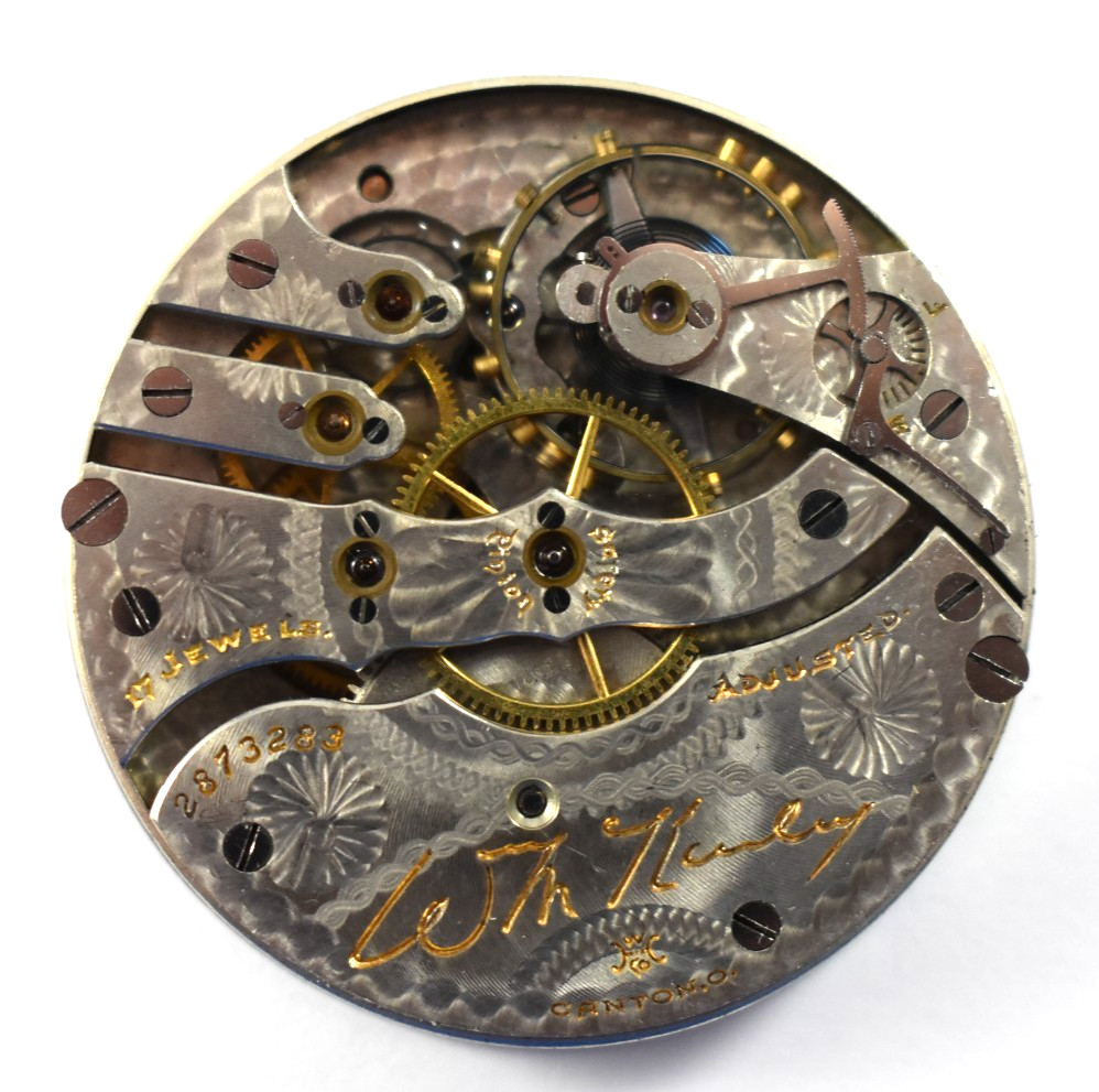 Vintage Hampden Wm.McKinley 16s 17J DS Dial OF Pocket Watch Movement lot.rf