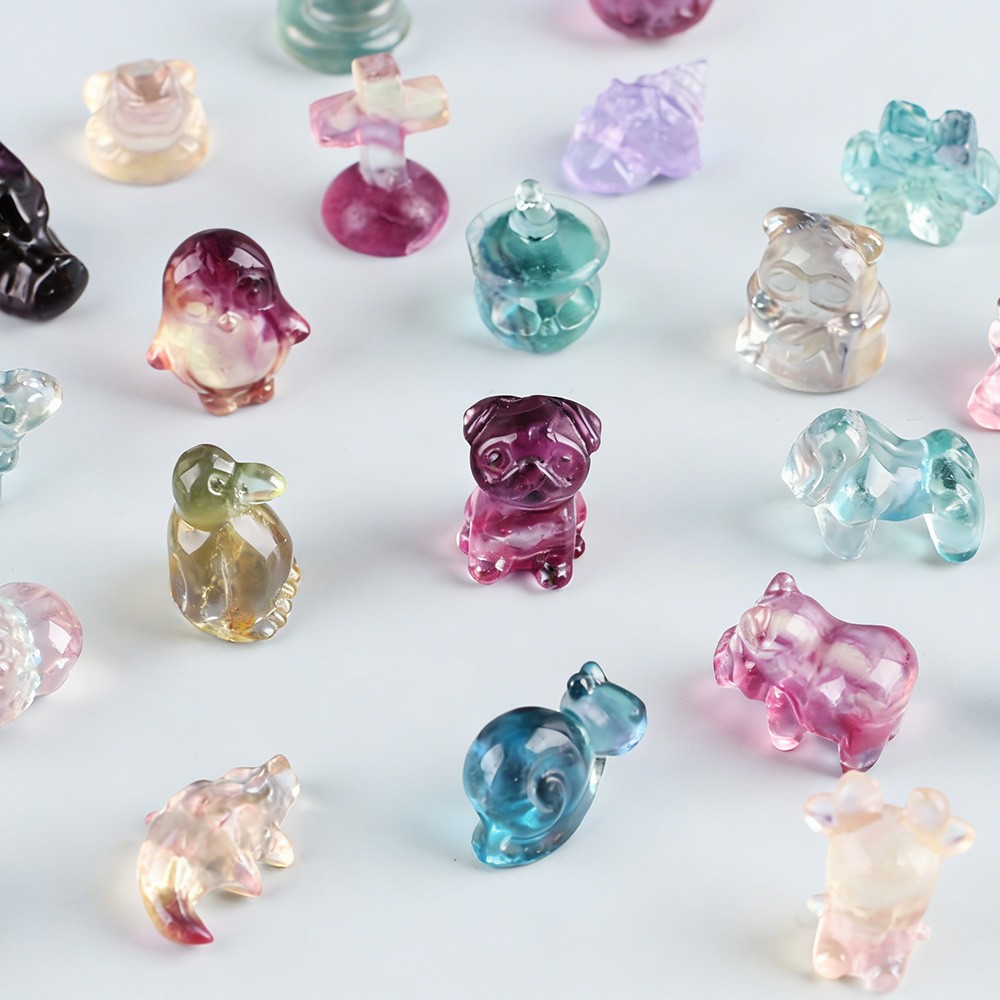 5-20pcs Mini Natural Fluorite Quartz Crystal Random Hand Carved Healing Reiki