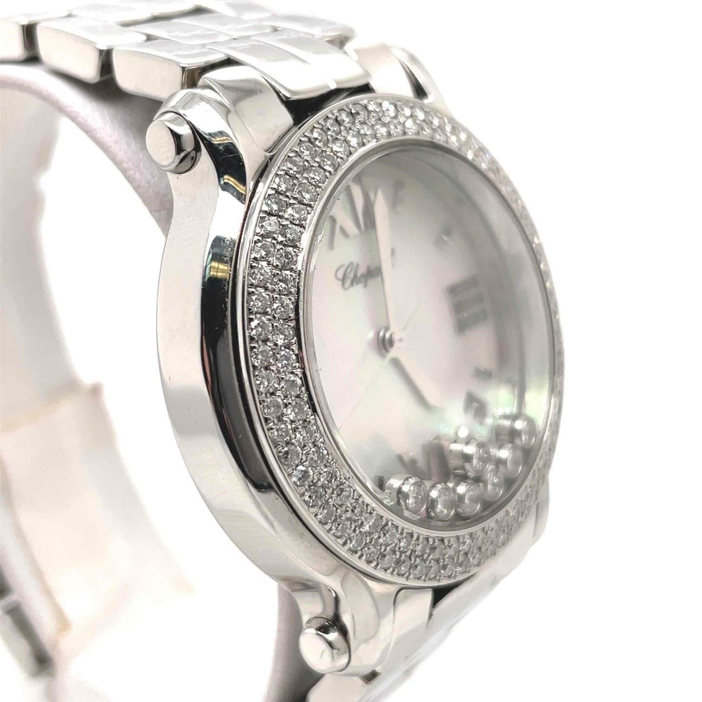 Chopard Happy Sport Custom Diamond Bezel Mother of Pearl Dial Ladies Watch 8475