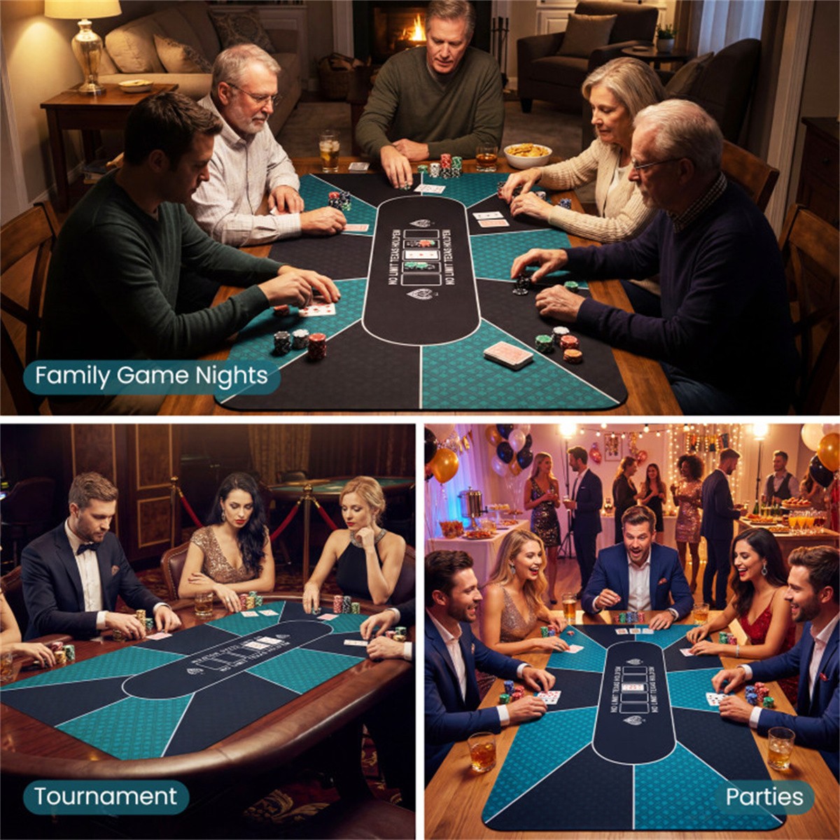 70″×35″ 10 Player Poker Table Mat Non-Slip Rubber Base w/ Carry Bag