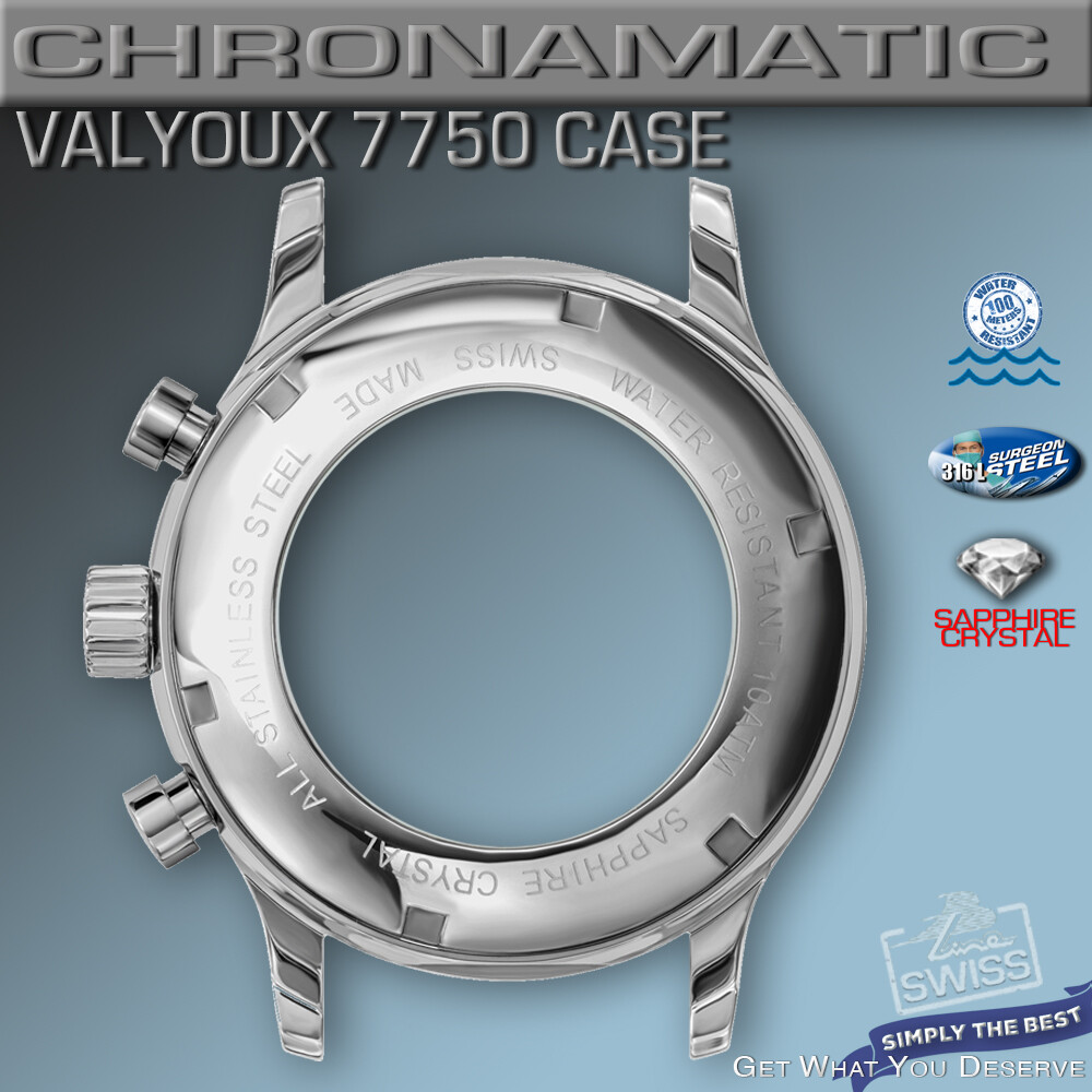 WATCH CASE CHRONOMATIC FOR MOVEMENT ETA VALJOUX 7750, STAINLESS STEEL, 44 MM