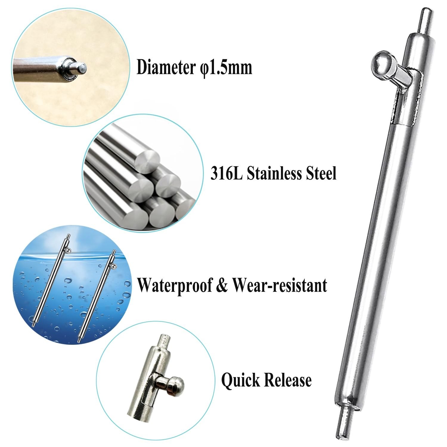 14mm 16mm 18mm 20mm 22mm 24mm Quick Release Watch Spring Bars φ1.5mm Diamet