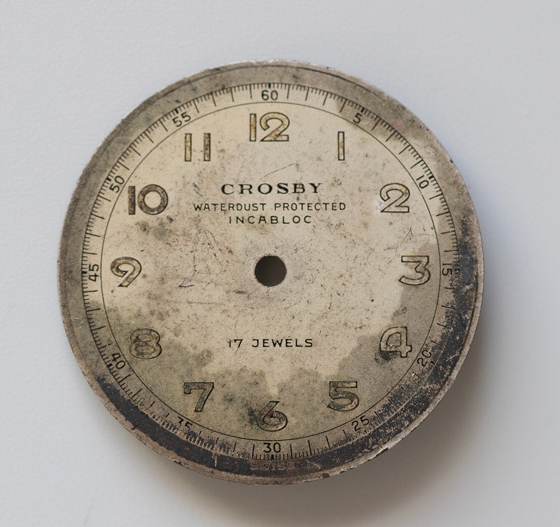 Crosby WW II Military Incabloc Watch Dial 17 jewels Swiss Made Parts or Repair