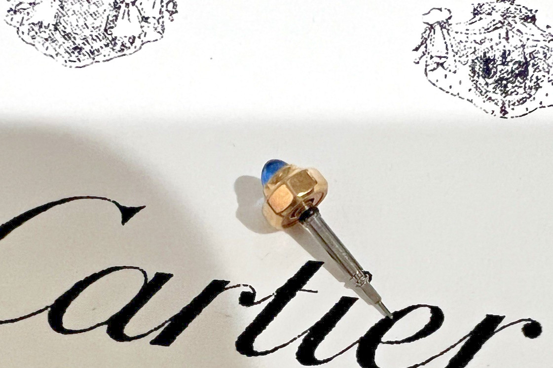 Cartier Watch Crown 18k Yellow Gold SAPPHIRE 3.35mm COMPLETE W/STEM Swiss Made