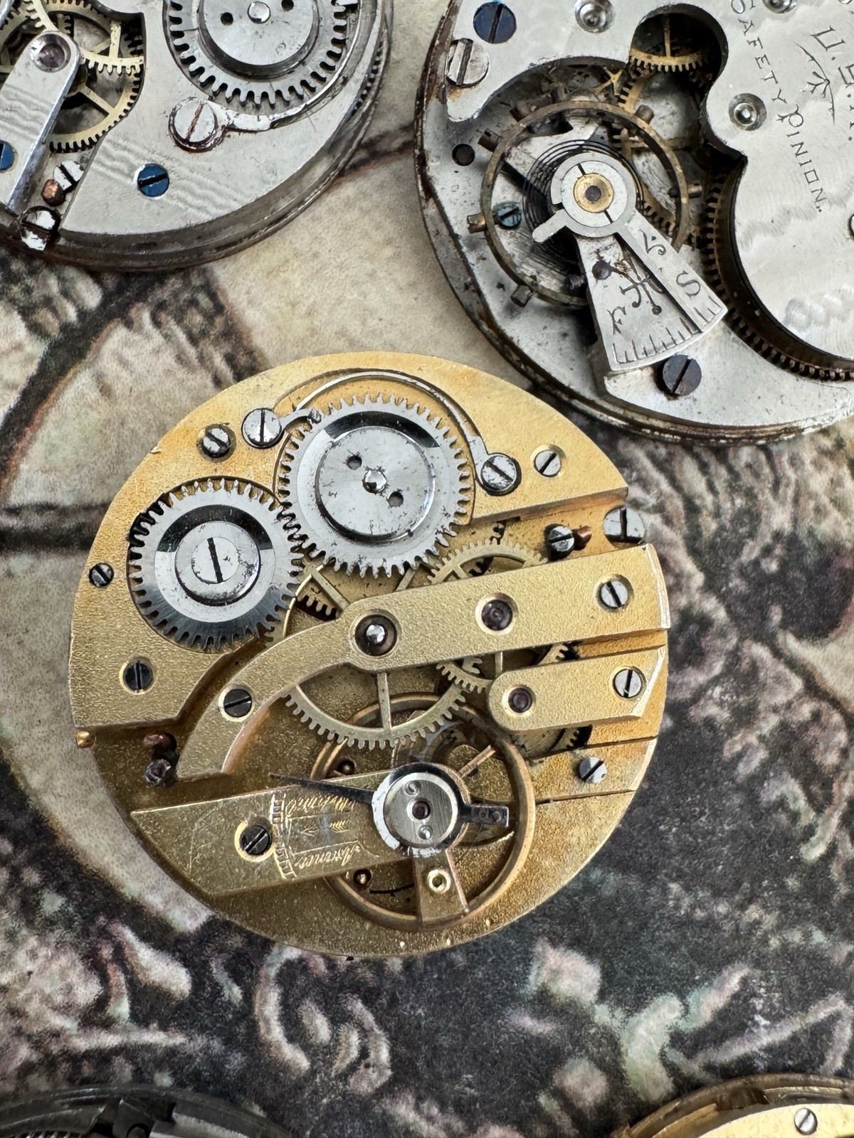 Lot Of 7 Antique Pocket Watch Movements With Porcelain Dials