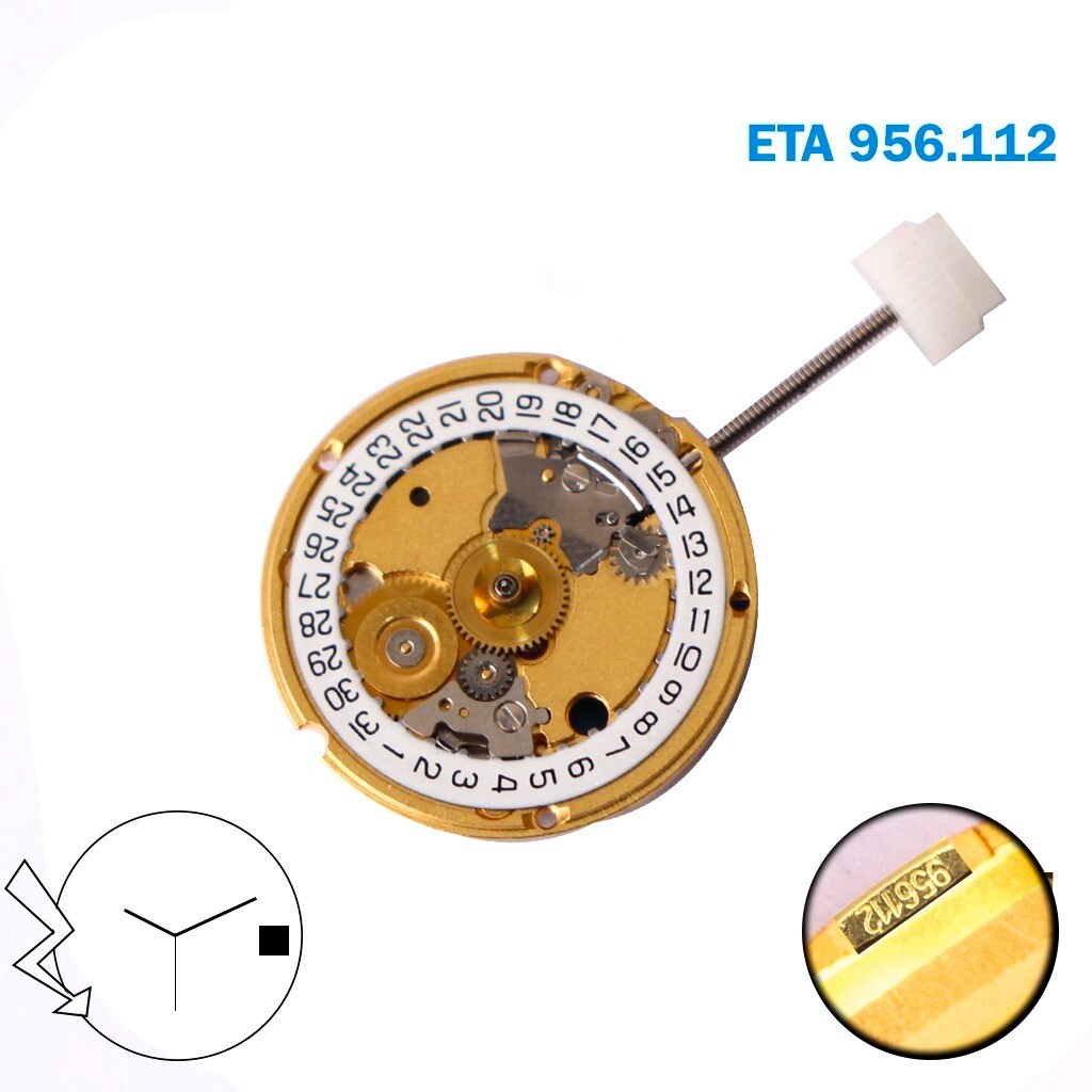 ETA Swiss Quartz Movement 956.112 ,White Date Disk at 3 ,3HANDS H1.