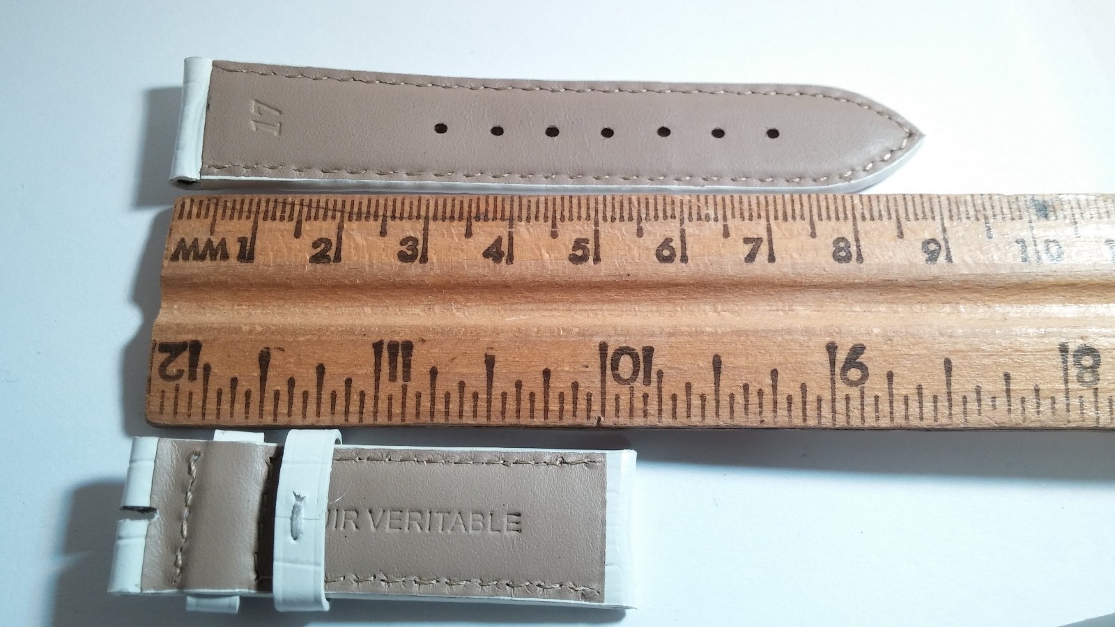 Genuine Leather Watch BAND 17/16mm straight ends, alligator look, WHITE with whi
